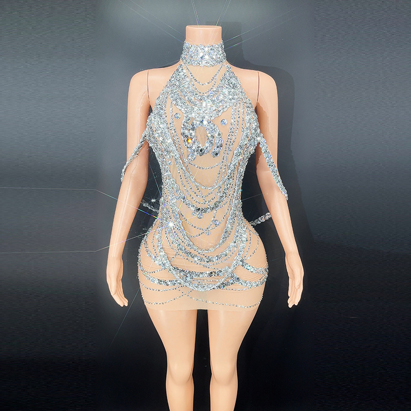 Embroidery Beads - Vestidos de graduación plateados brillantes, cuentas