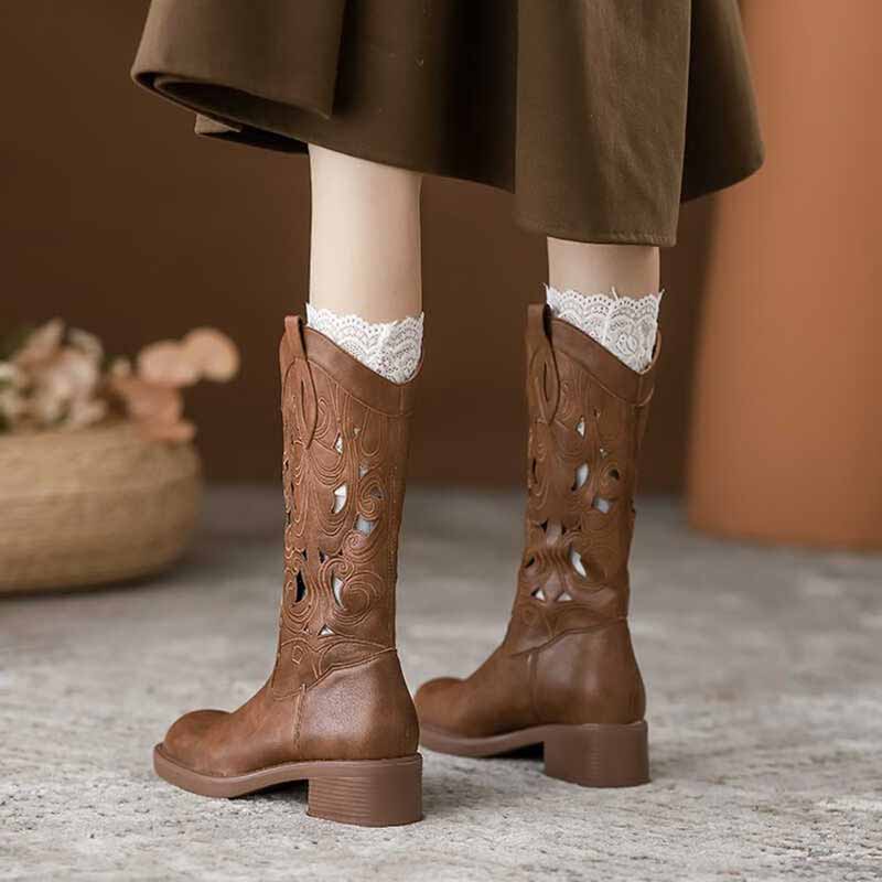 Embroidery On Leather - Botas Vaqueras Elegantes Retro de Moda