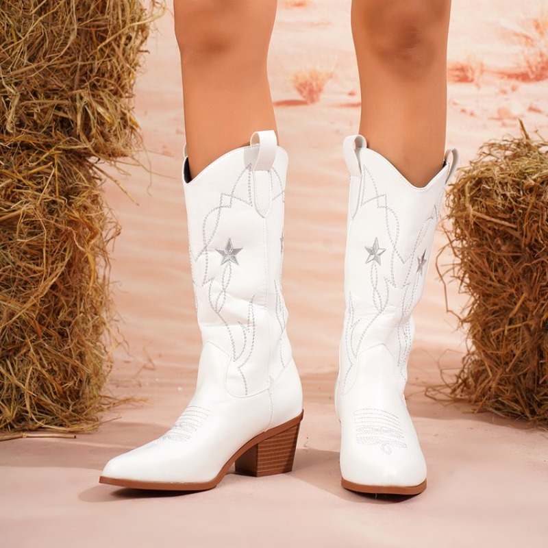Embroidery On Leather - Botas de mujer de media caña