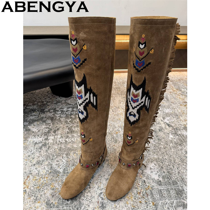 Embroidery On Leather - ABENGYA 2026 invierno nuevas botas hasta