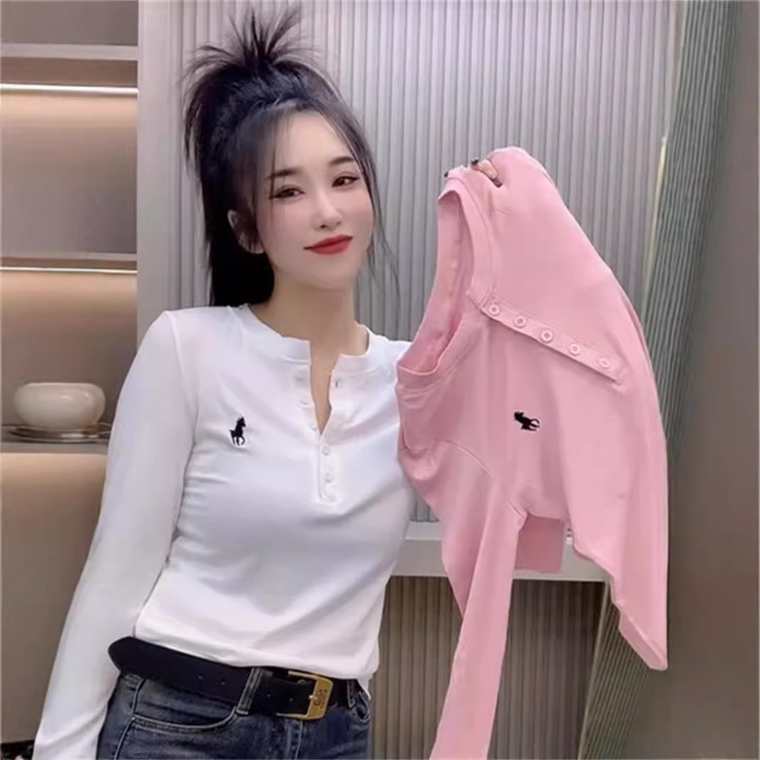 Embroidery Horse - Camiseta de manga larga con cuello