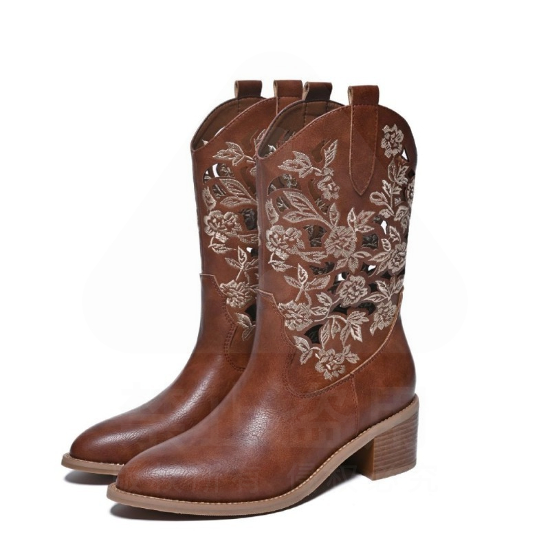 Embroidery On Leather - Zapatos Retro para mujer, exquisitas botas