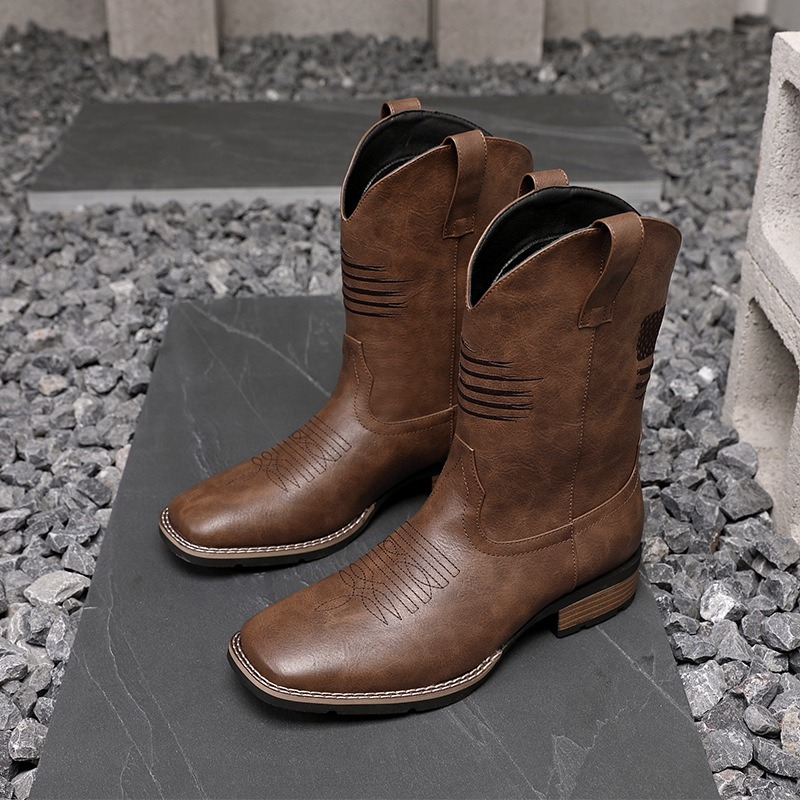 Embroidery On Leather - Botas de vaquero occidentales para hombre,