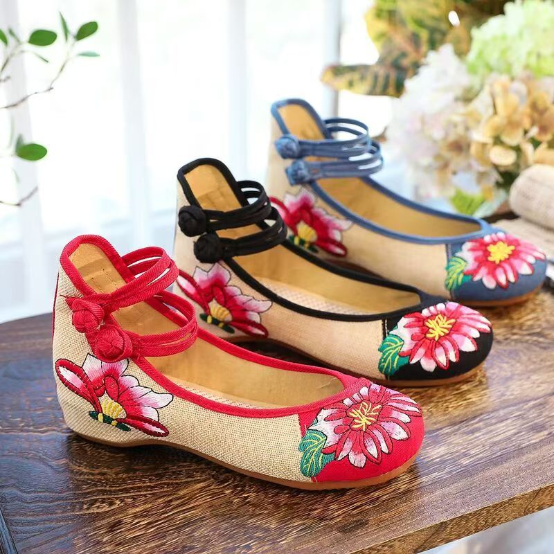 Embroidery Horse - Zapatos de cuña de tela bordados